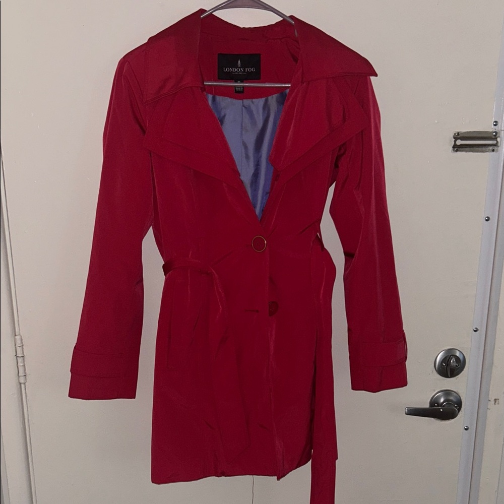 London Fog Pink Women's Trench Coat with Self-Tie Belt